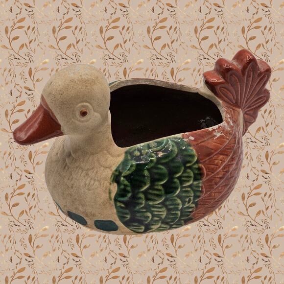 Vintage Duck Pottery Planter - Cute Garden Decor, Retro Boho Primitive Decor - Picture 7 of 9